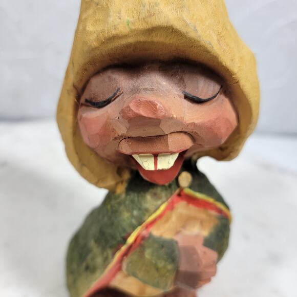 VTG Henning Norway Hand Carved Wooden Troll King Crown Folk Art 6” Signed - Picture 11 of 12